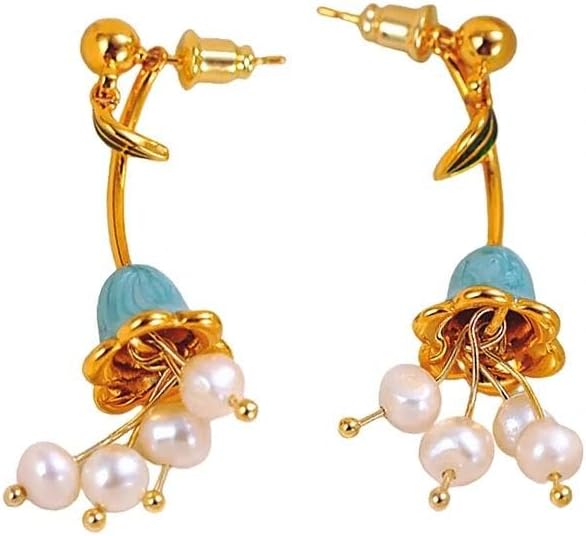 Fleur de Fortune Gold Drop Pearl Earrings for Women, 18K Gold Plating, Natural Baroque Pearls, Statement Gold Dangle Earrings for Women Trendy, Elegant Pearl Jewelry Gift