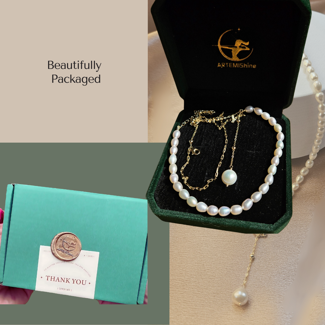Lunar Pearl Lariat Necklace