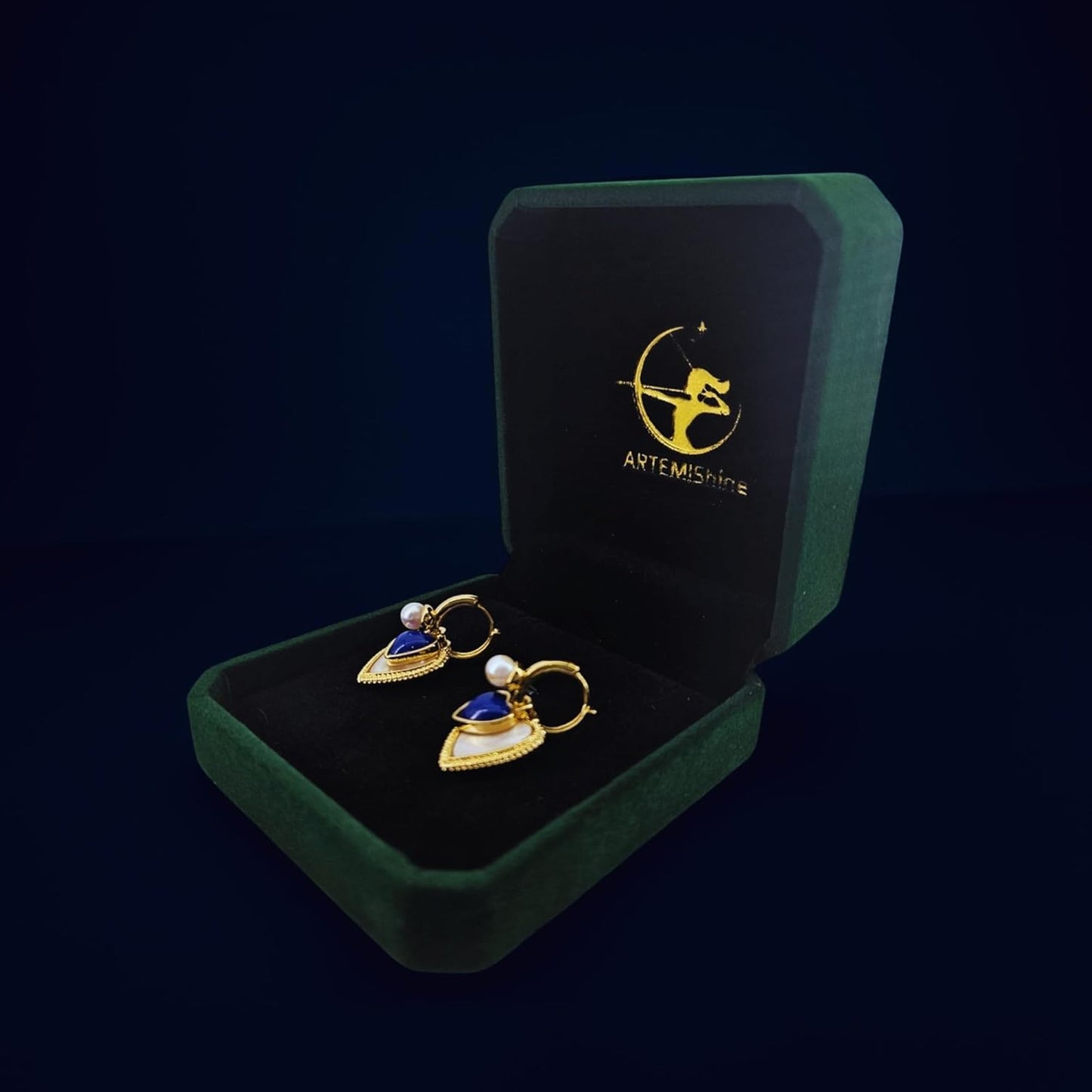 Aegean Heartbeat Gold Hoop Dangle Earrings, 18K Gold Plating with Enamel & Seashells, Statement Earrings for Women Trendy, Small Gold Hoops
