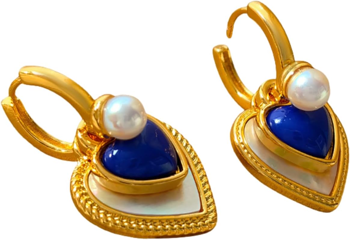 Aegean Heartbeat Gold Hoop Dangle Earrings, 18K Gold Plating with Enamel & Seashells, Statement Earrings for Women Trendy, Small Gold Hoops