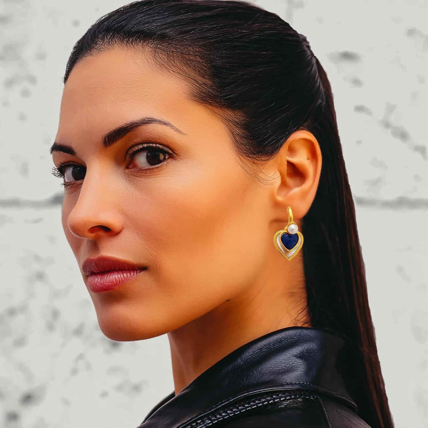 Aegean Heartbeat Gold Hoop Dangle Earrings, 18K Gold Plating with Enamel & Seashells, Statement Earrings for Women Trendy, Small Gold Hoops