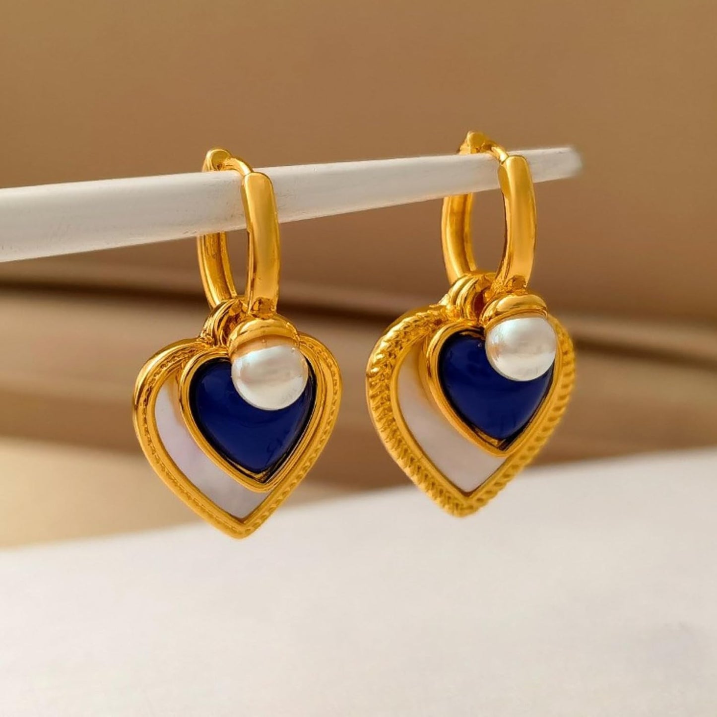Aegean Heartbeat Gold Hoop Dangle Earrings, 18K Gold Plating with Enamel & Seashells, Statement Earrings for Women Trendy, Small Gold Hoops