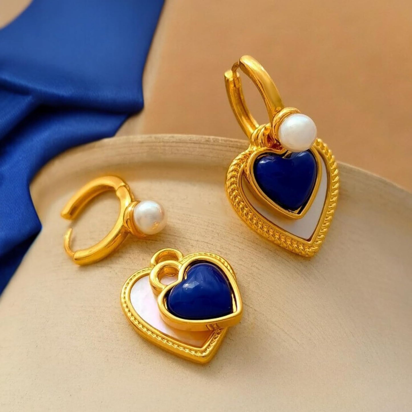 Aegean Heartbeat Gold Hoop Dangle Earrings, 18K Gold Plating with Enamel & Seashells, Statement Earrings for Women Trendy, Small Gold Hoops