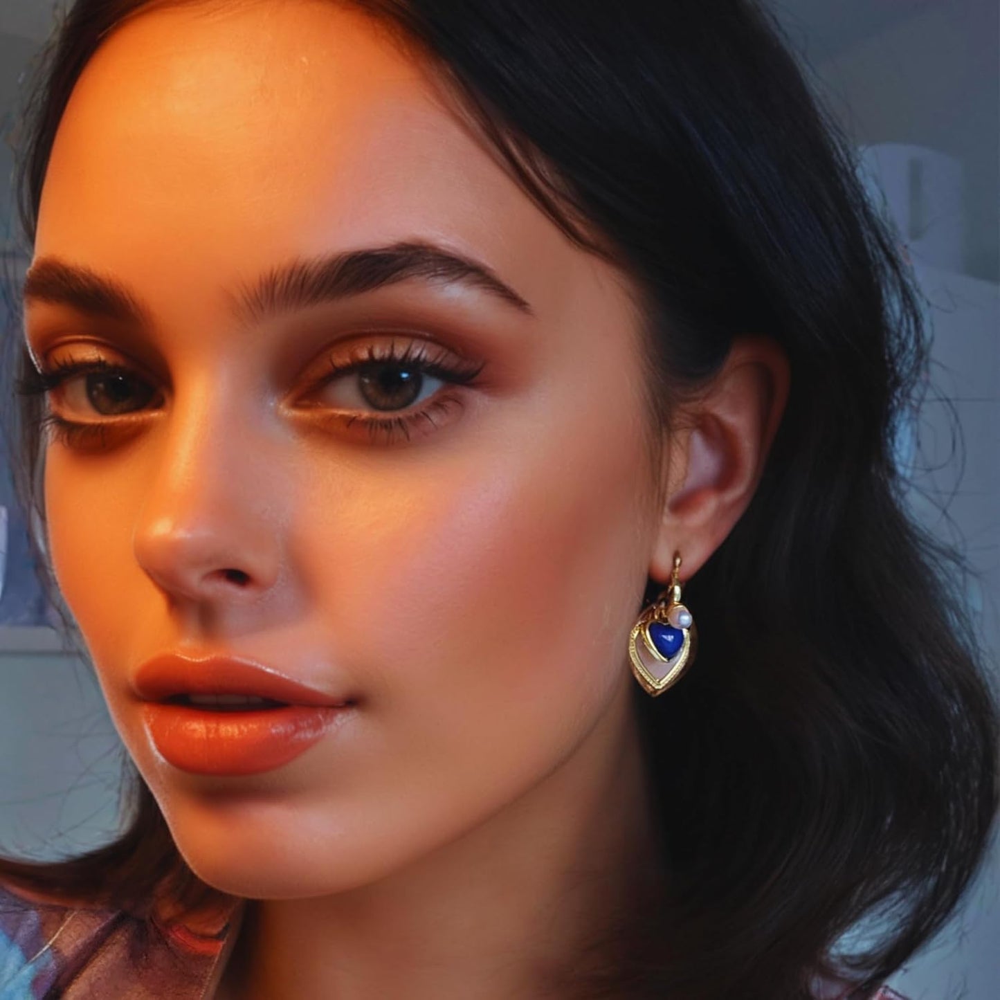 Aegean Heartbeat Gold Hoop Dangle Earrings, 18K Gold Plating with Enamel & Seashells, Statement Earrings for Women Trendy, Small Gold Hoops