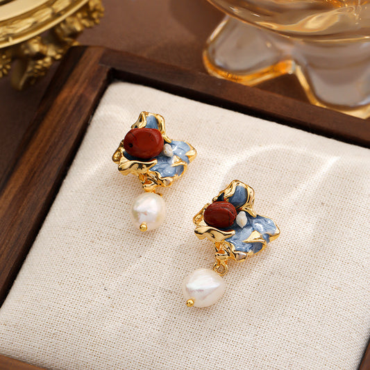 Renaissance Charm French Enamel & Pearl Drop Earrings