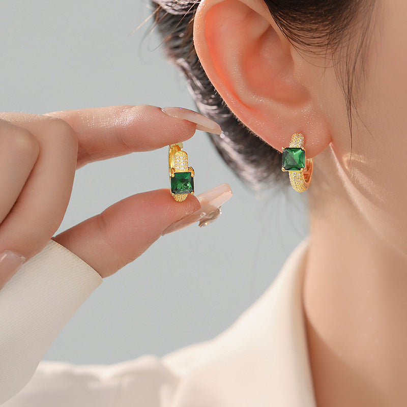 Emerald Flare Huggie Hoop Earrings
