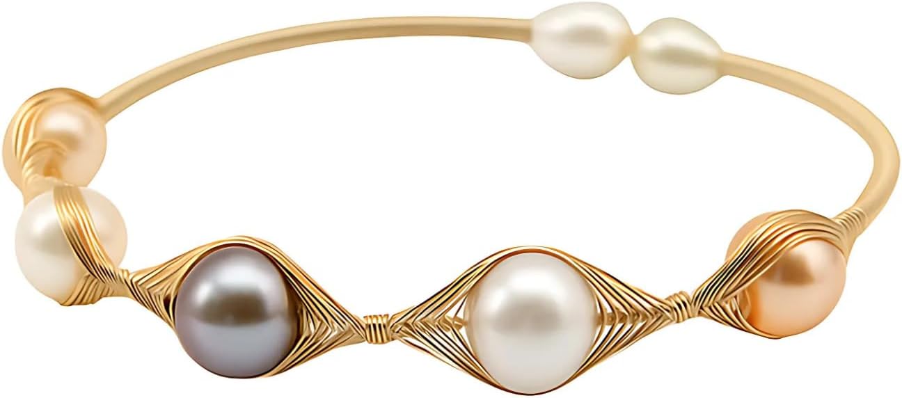 Goddess Gaze Gold Pearl Bracelet, Evil Eye Design with Large 8mm Baroque Pearls, Unique Handcrafted Jewelry Gift for Women