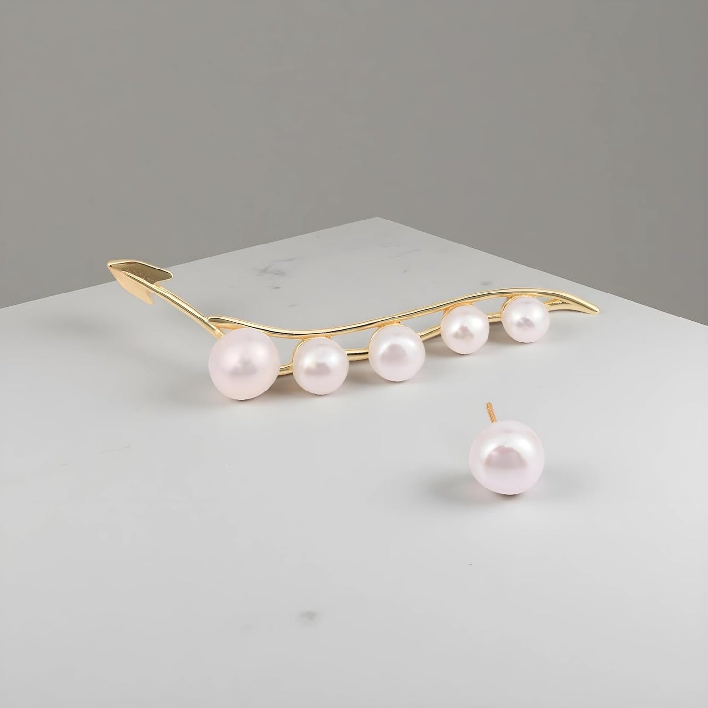 Goddess Glow Pearl Statement Earrings - Asymmetrical Ear Crawler & Stud with AAAA+ Freshwater Pearls, 18K Gold Plating, 925 Sterling Silver Posts - Unique & Elegant Pearl Earrings for Women