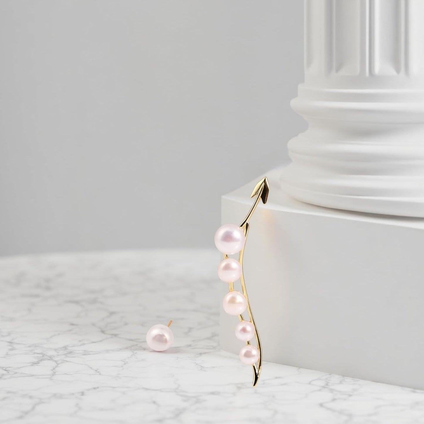 Goddess Glow Pearl Statement Earrings - Asymmetrical Ear Crawler & Stud with AAAA+ Freshwater Pearls, 18K Gold Plating, 925 Sterling Silver Posts - Unique & Elegant Pearl Earrings for Women