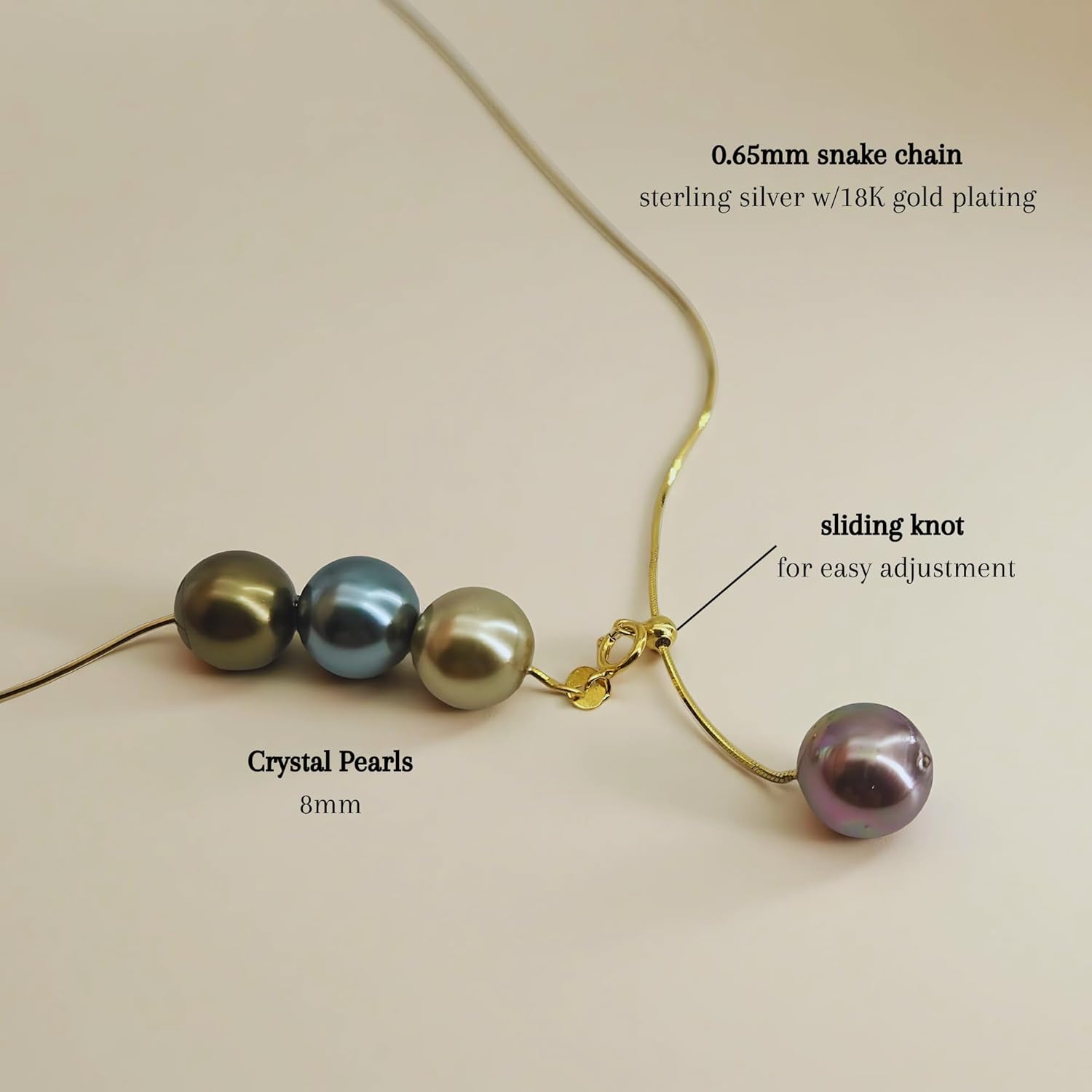 Celestial Harmony Dainty Gold Necklace with Simulated Tahitian Pearls – 925 Sterling Silver Snake Chain with 18K Gold Plating, Trendy Minimalist Choker and Lariat Necklace for Women, Statement Jewelry