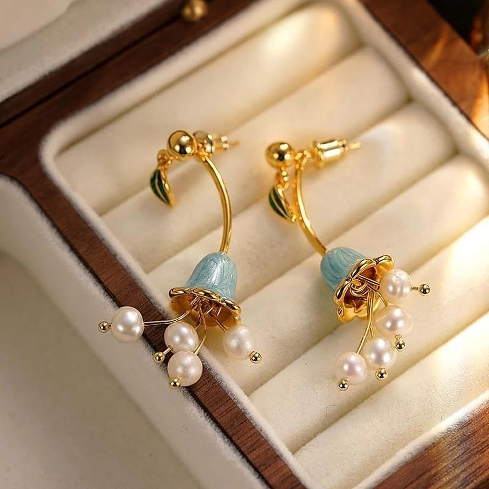 Fleur de Fortune Gold Drop Pearl Earrings for Women, 18K Gold Plating, Natural Baroque Pearls, Statement Gold Dangle Earrings for Women Trendy, Elegant Pearl Jewelry Gift