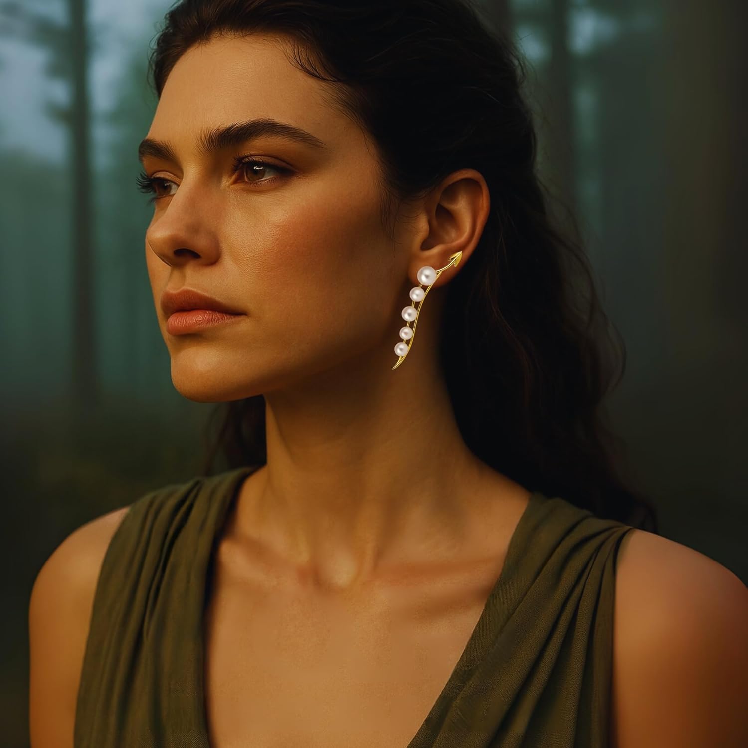 Goddess Glow Pearl Statement Earrings - Asymmetrical Ear Crawler & Stud with AAAA+ Freshwater Pearls, 18K Gold Plating, 925 Sterling Silver Posts - Unique & Elegant Pearl Earrings for Women