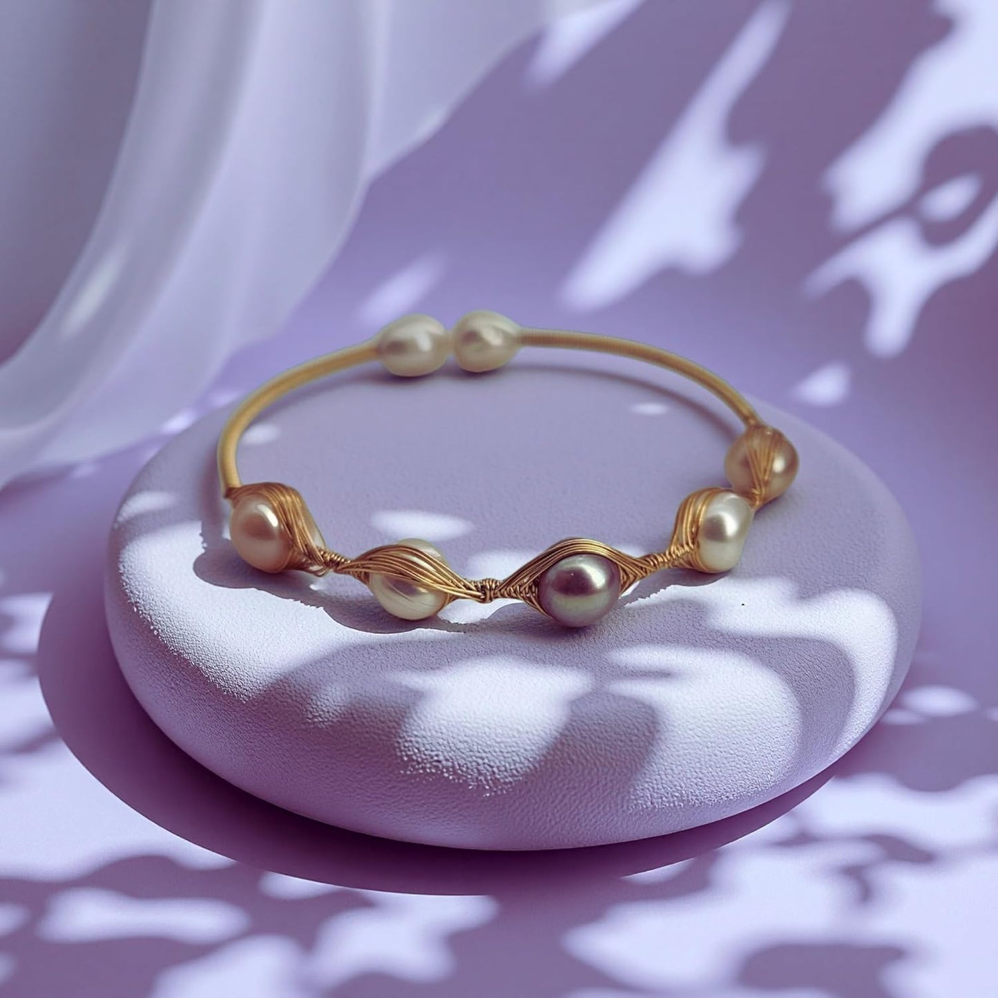 Goddess Gaze Gold Pearl Bracelet, Evil Eye Design with Large 8mm Baroque Pearls, Unique Handcrafted Jewelry Gift for Women