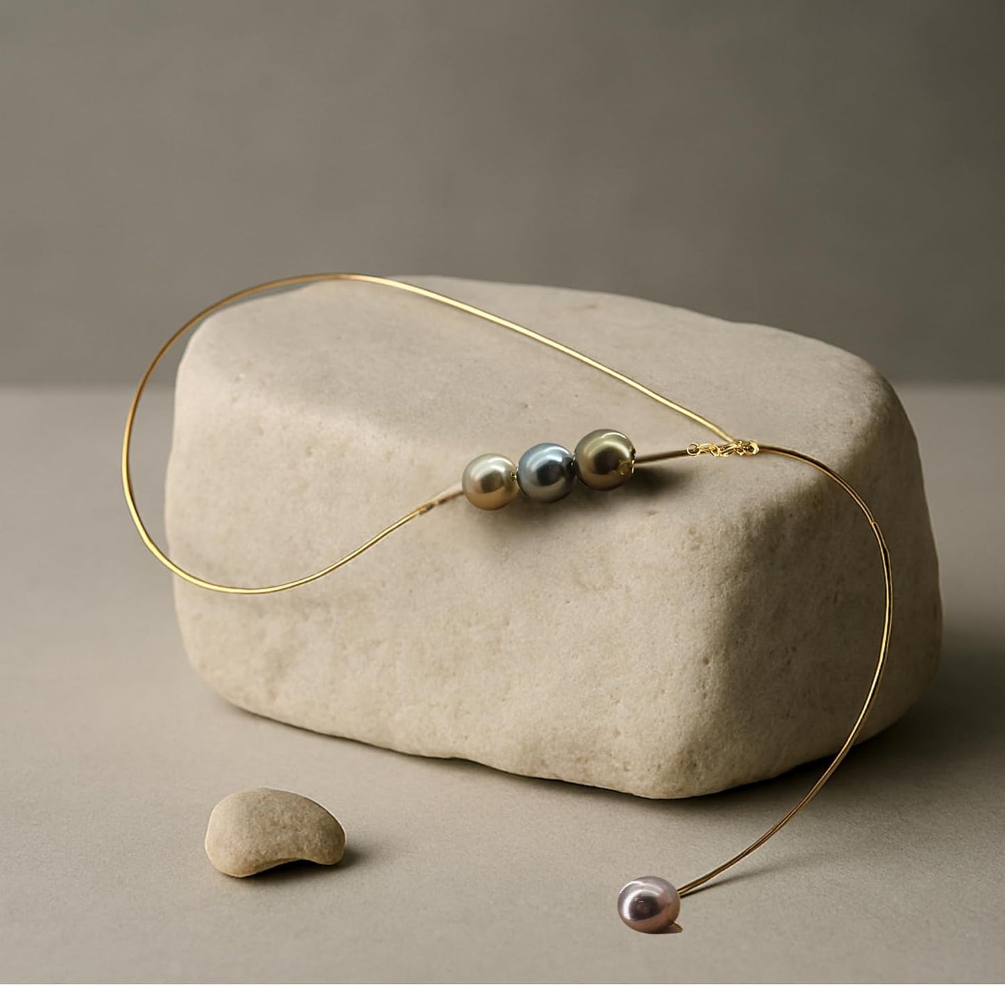 Celestial Harmony Dainty Gold Necklace with Simulated Tahitian Pearls – 925 Sterling Silver Snake Chain with 18K Gold Plating, Trendy Minimalist Choker and Lariat Necklace for Women, Statement Jewelry