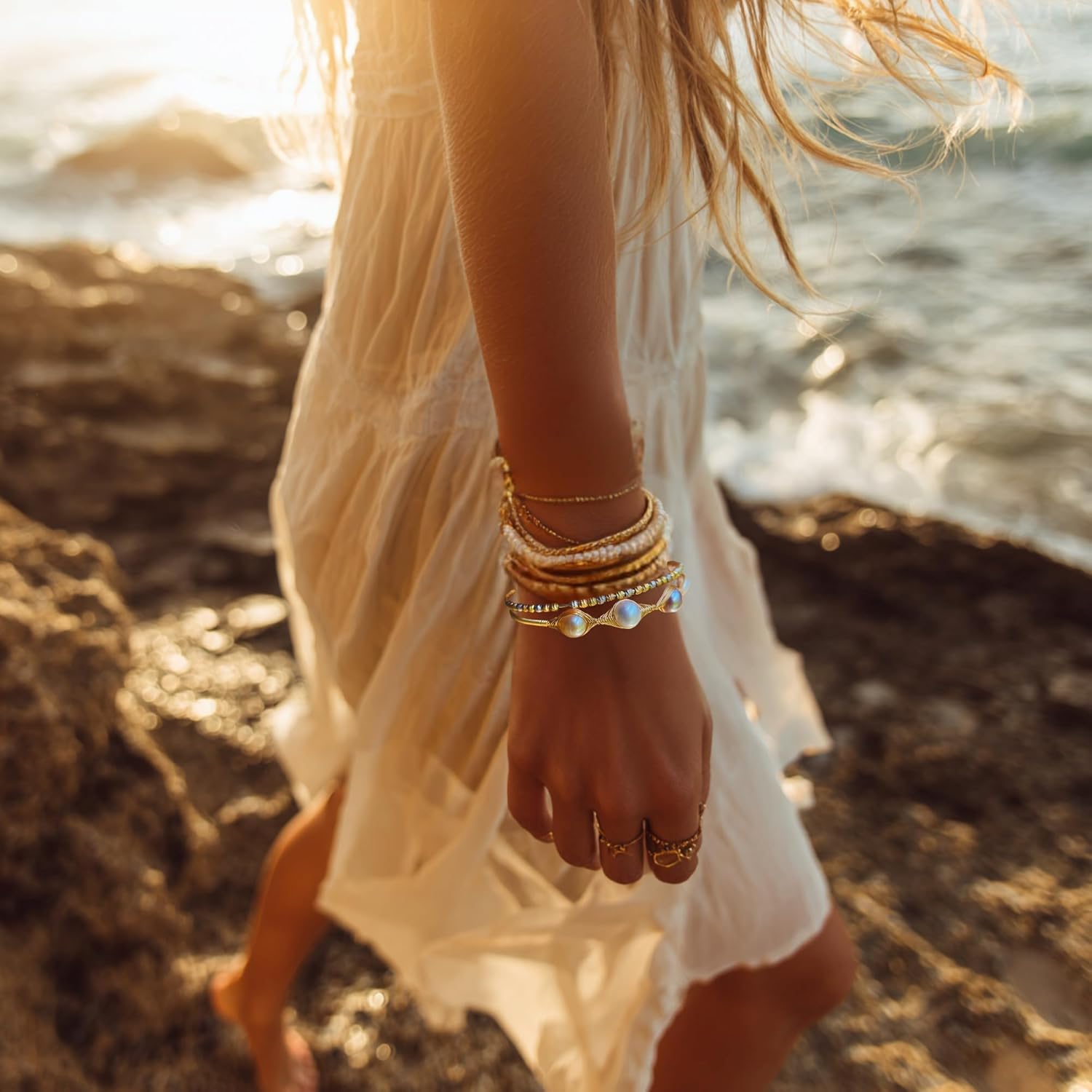 Goddess Gaze Gold Pearl Bracelet, Evil Eye Design with Large 8mm Baroque Pearls, Unique Handcrafted Jewelry Gift for Women