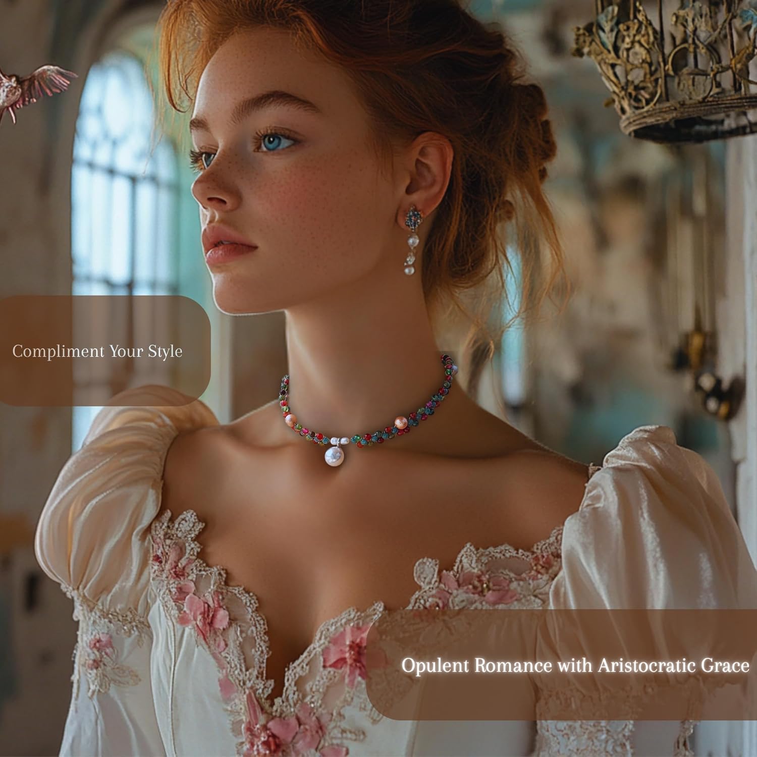 Primavera Dream Handcrafted Crystal & Pearl Choker Necklace: Natural Agate, Aquamarine, and Pearl Accents - Convertible Beachy Statement Necklace and Bracelet for Women, Beaded Gothic Jewelry