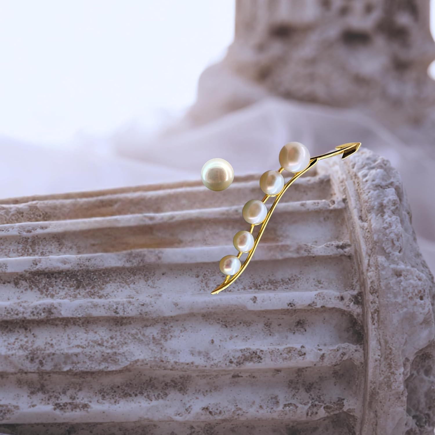 Goddess Glow Pearl Statement Earrings - Asymmetrical Ear Crawler & Stud with AAAA+ Freshwater Pearls, 18K Gold Plating, 925 Sterling Silver Posts - Unique & Elegant Pearl Earrings for Women