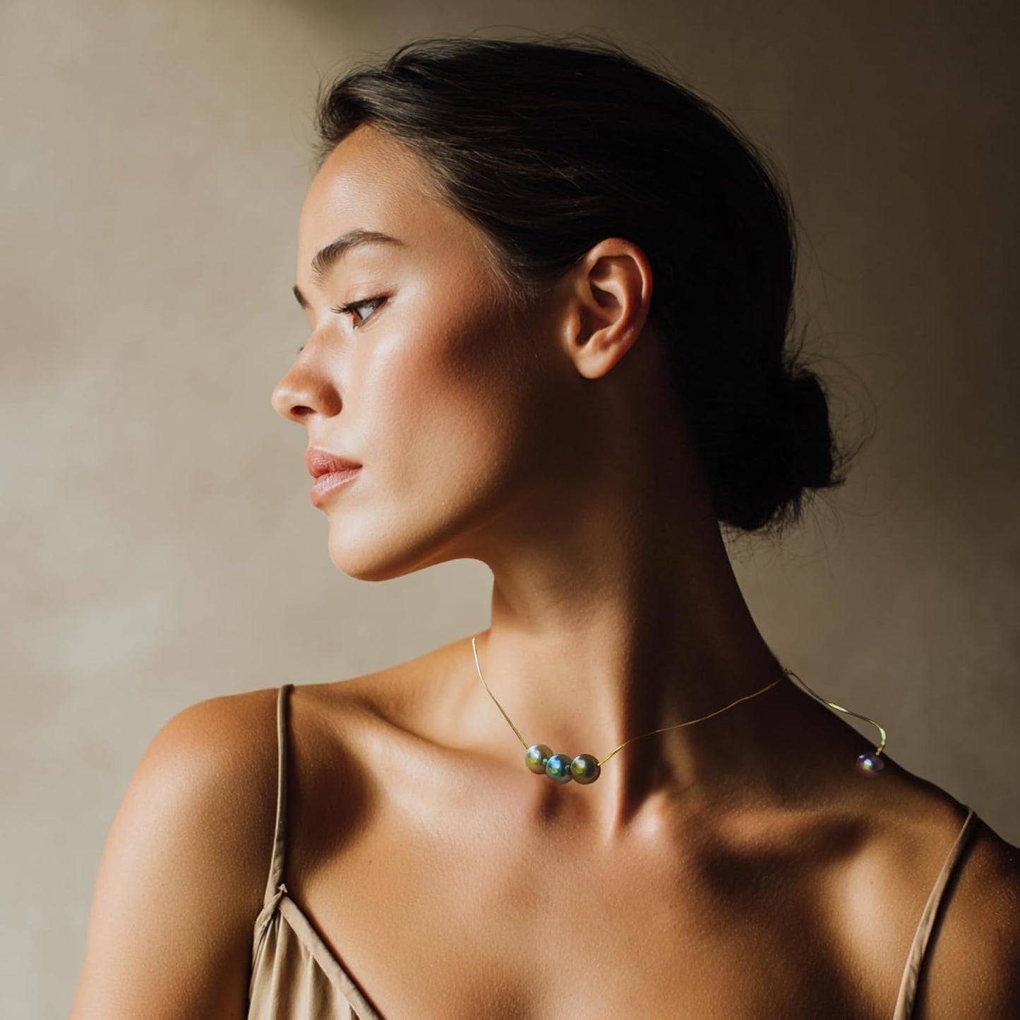 Celestial Harmony Dainty Gold Necklace with Simulated Tahitian Pearls – 925 Sterling Silver Snake Chain with 18K Gold Plating, Trendy Minimalist Choker and Lariat Necklace for Women, Statement Jewelry