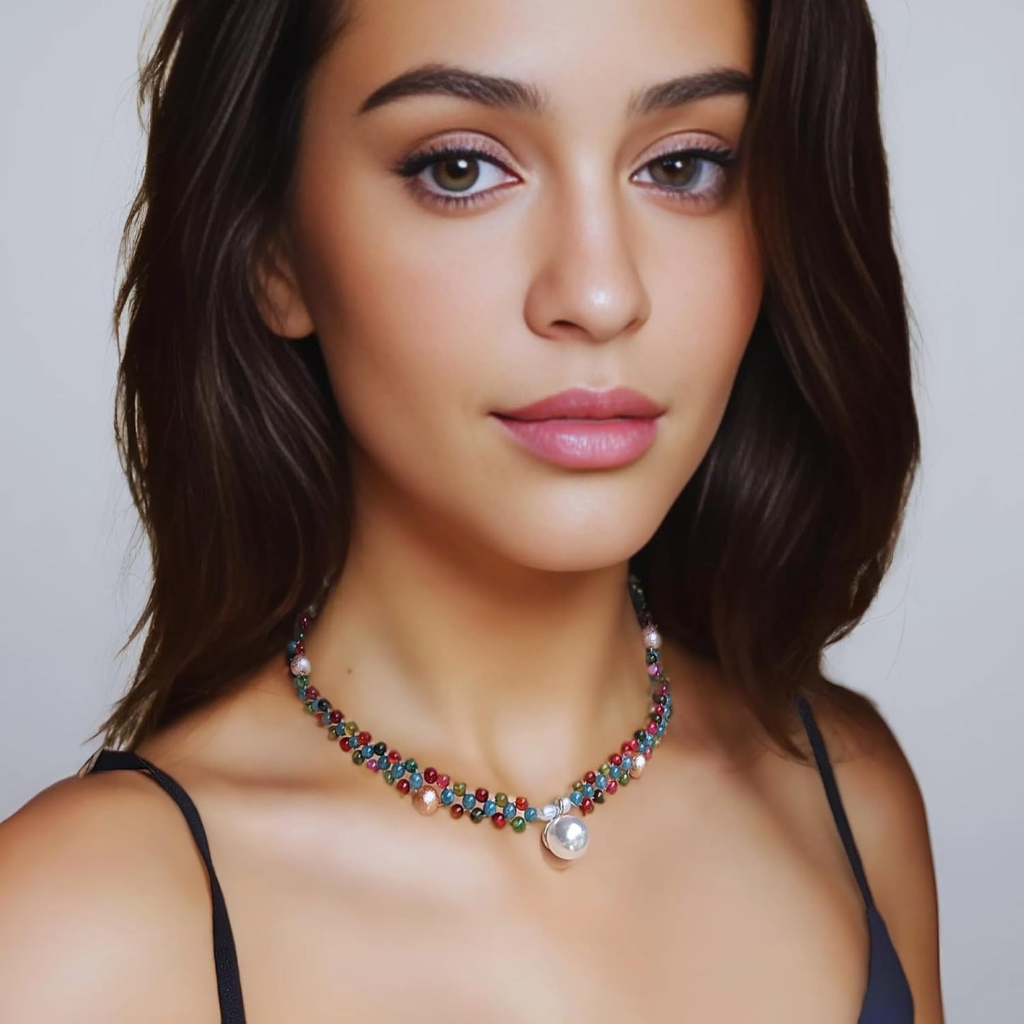 Primavera Dream Handcrafted Crystal & Pearl Choker Necklace: Natural Agate, Aquamarine, and Pearl Accents - Convertible Beachy Statement Necklace and Bracelet for Women, Beaded Gothic Jewelry