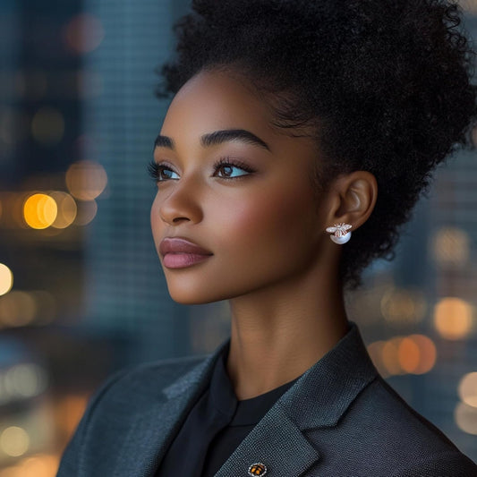 Honey Whispers Bumble Bee Stud Earrings for Women, Trendy Double-Sided Big Pearl Earrings, Grey Crystal Pearls with Zirconia Honeybee Design, Hypoallergenic Sterling Silver Studs