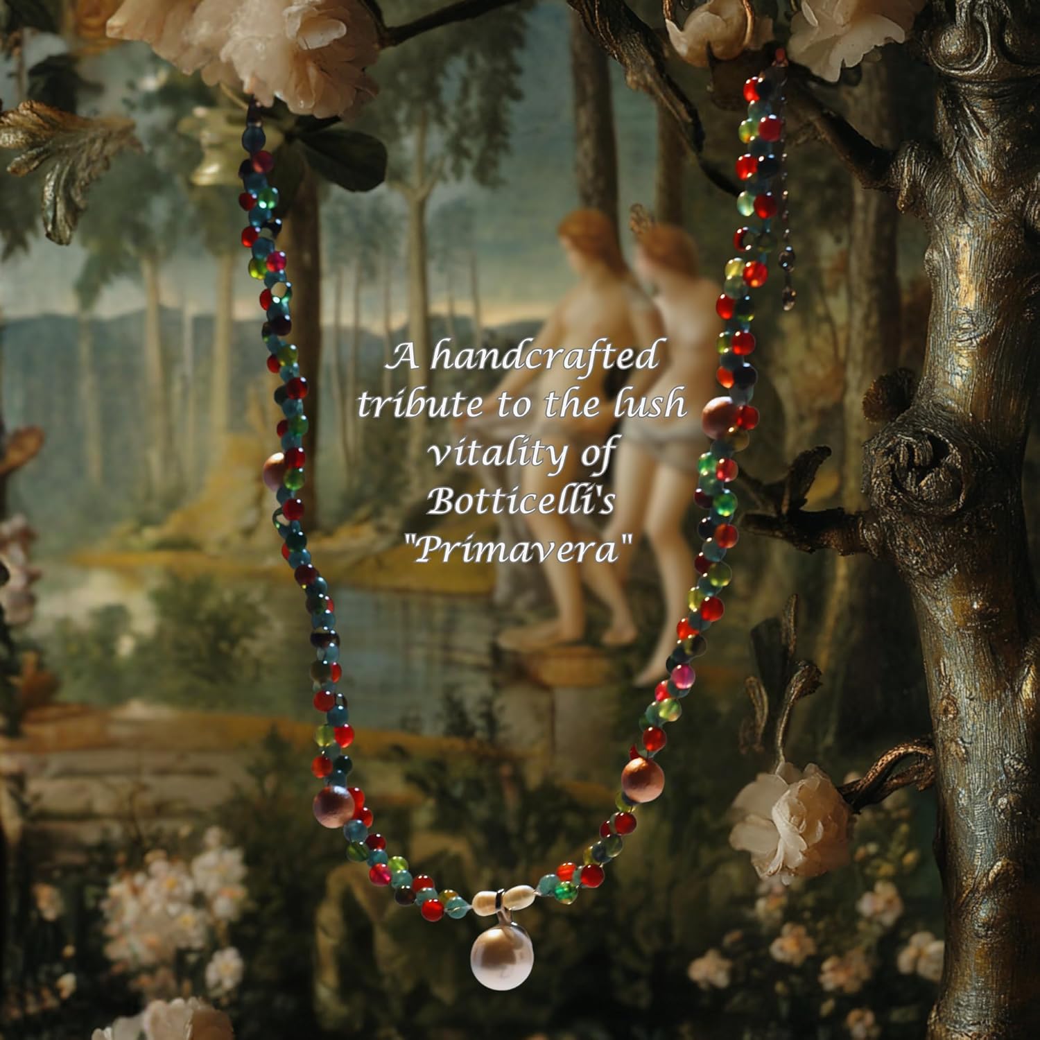 Primavera Dream Handcrafted Crystal & Pearl Choker Necklace: Natural Agate, Aquamarine, and Pearl Accents - Convertible Beachy Statement Necklace and Bracelet for Women, Beaded Gothic Jewelry