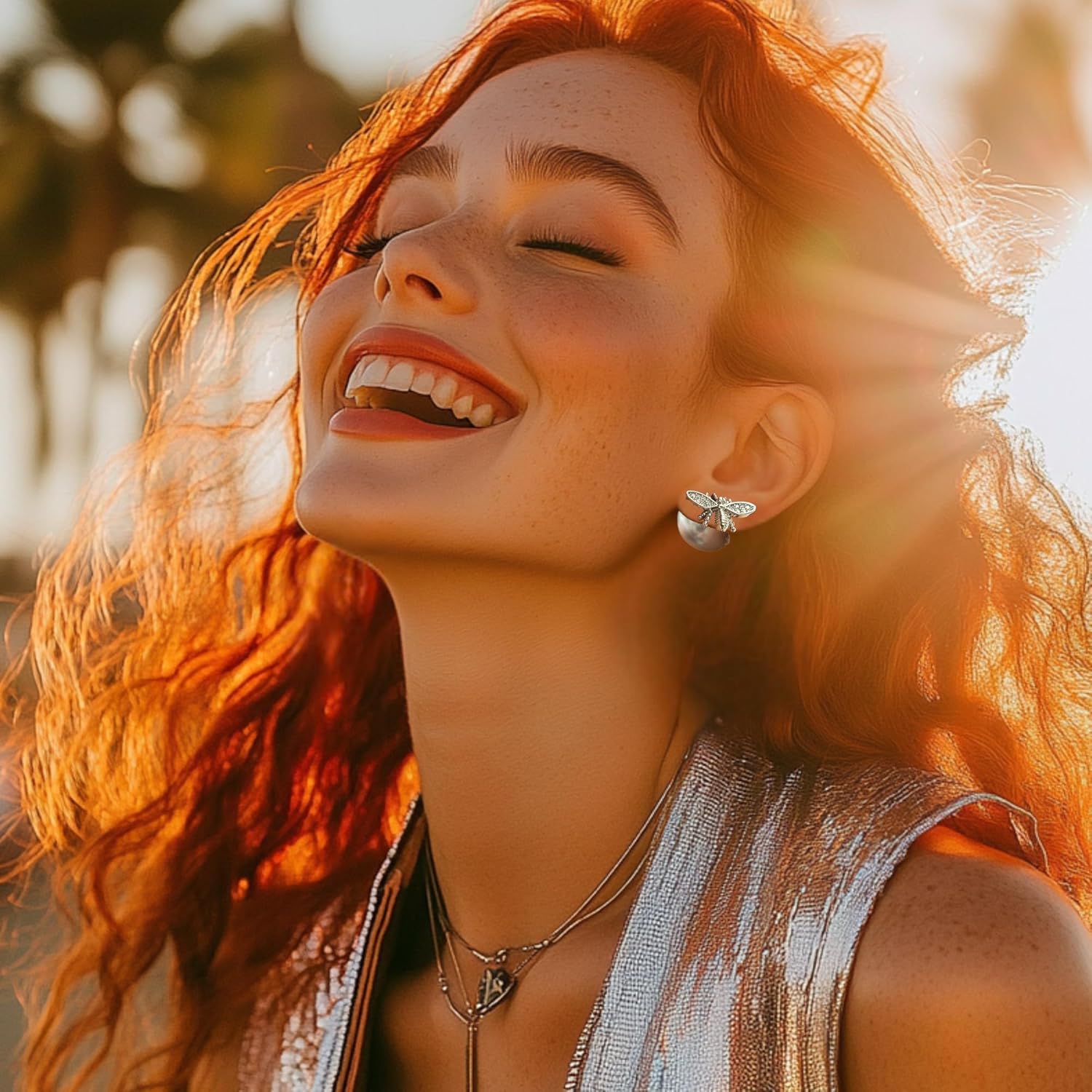 Honey Whispers Bumble Bee Stud Earrings for Women, Trendy Double-Sided Big Pearl Earrings, Grey Crystal Pearls with Zirconia Honeybee Design, Hypoallergenic Sterling Silver Studs