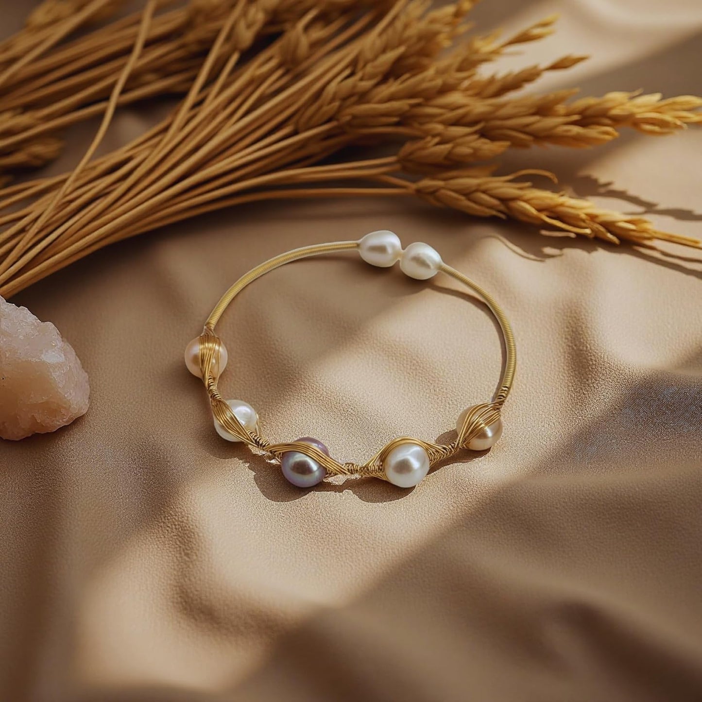 Goddess Gaze Gold Pearl Bracelet, Evil Eye Design with Large 8mm Baroque Pearls, Unique Handcrafted Jewelry Gift for Women