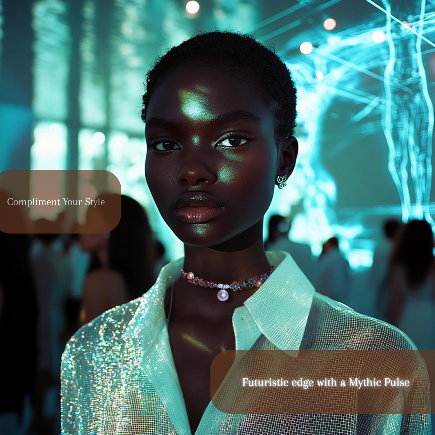 Primavera Dream Handcrafted Crystal & Pearl Choker Necklace: Natural Agate, Aquamarine, and Pearl Accents - Convertible Beachy Statement Necklace and Bracelet for Women, Beaded Gothic Jewelry