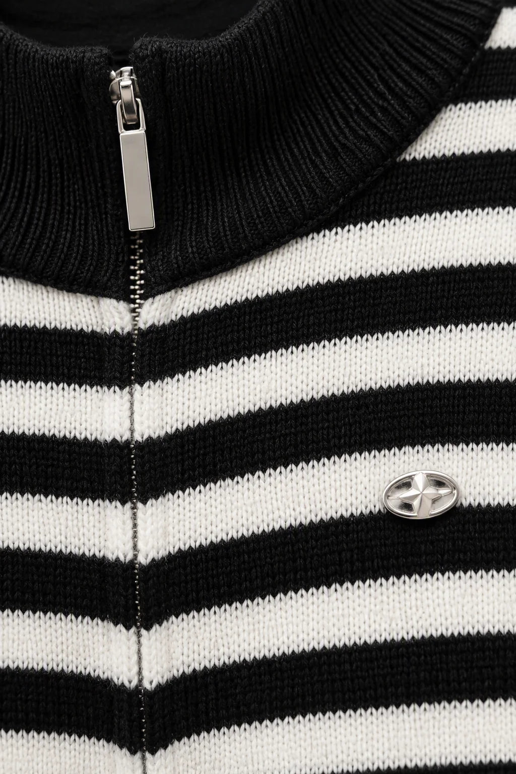 Thera Half-Zip Striped Wool-Blend Sweater - Macro Zipper & Knit Detail