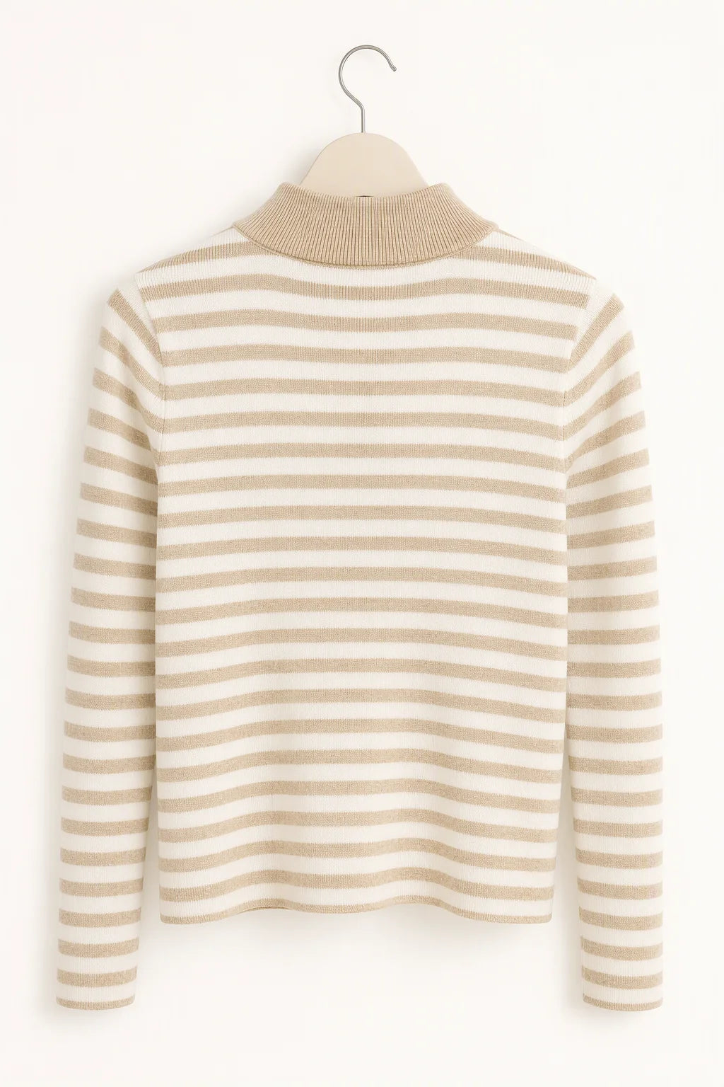 Thera Half-Zip Striped Wool-Blend Sweater - Oatmeal Cream Hanger Back