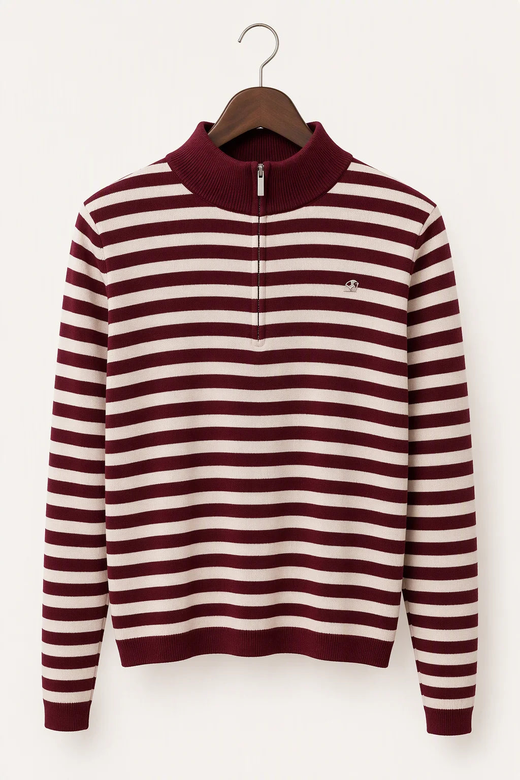 Thera Half-Zip Striped Wool-Blend Sweater - Burgundy Wine Hanger Front