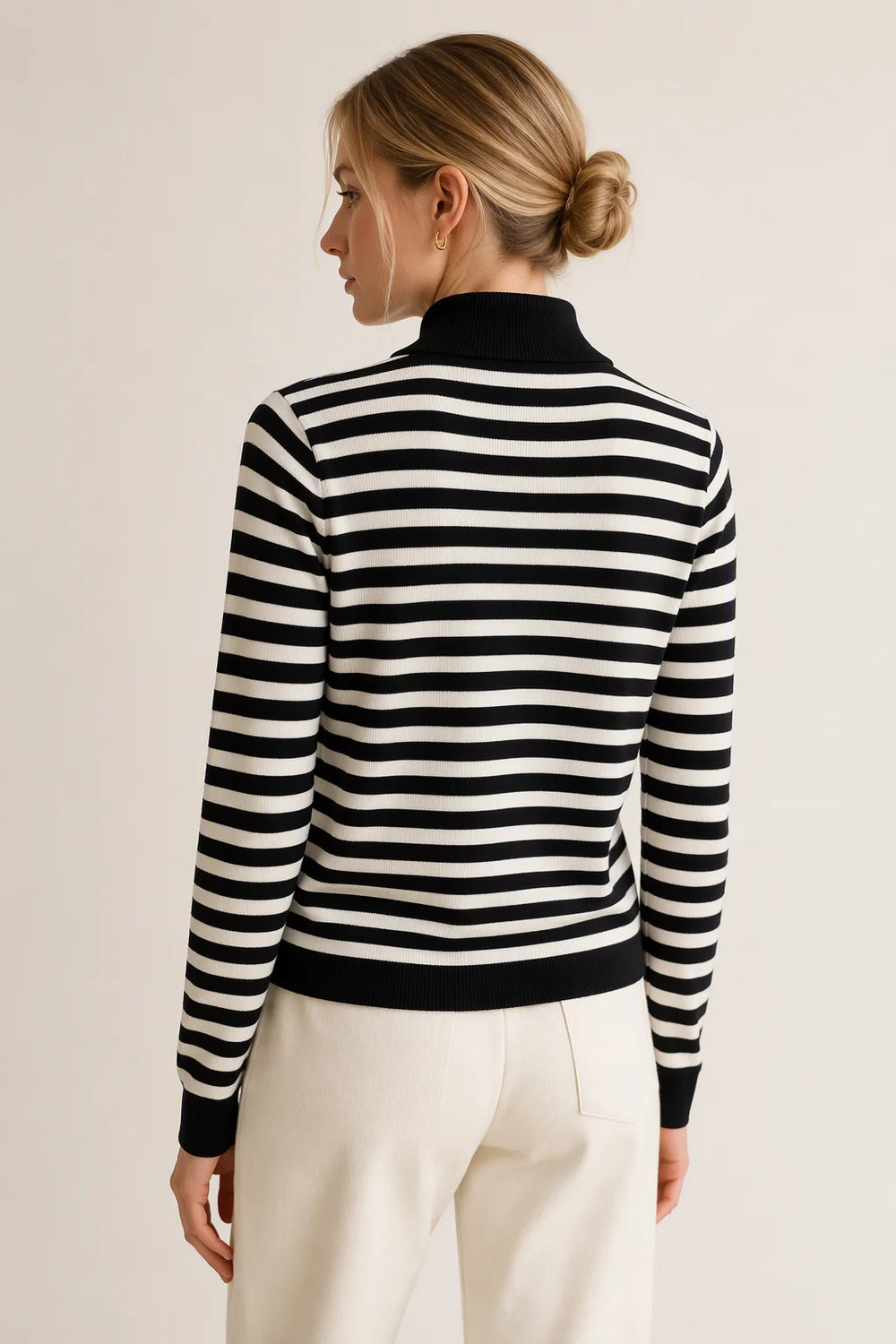 Thera Half-Zip Striped Wool-Blend Sweater - Classic Noir Front View