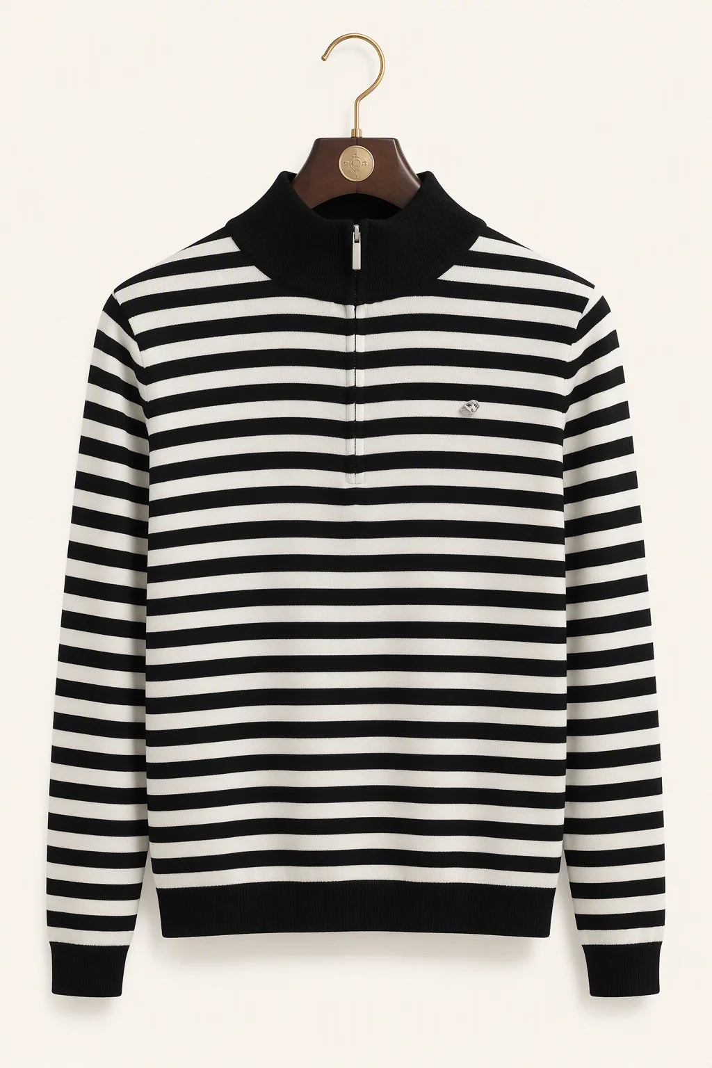 Thera Half-Zip Striped Wool-Blend Sweater - Classic Noir Hanger Front