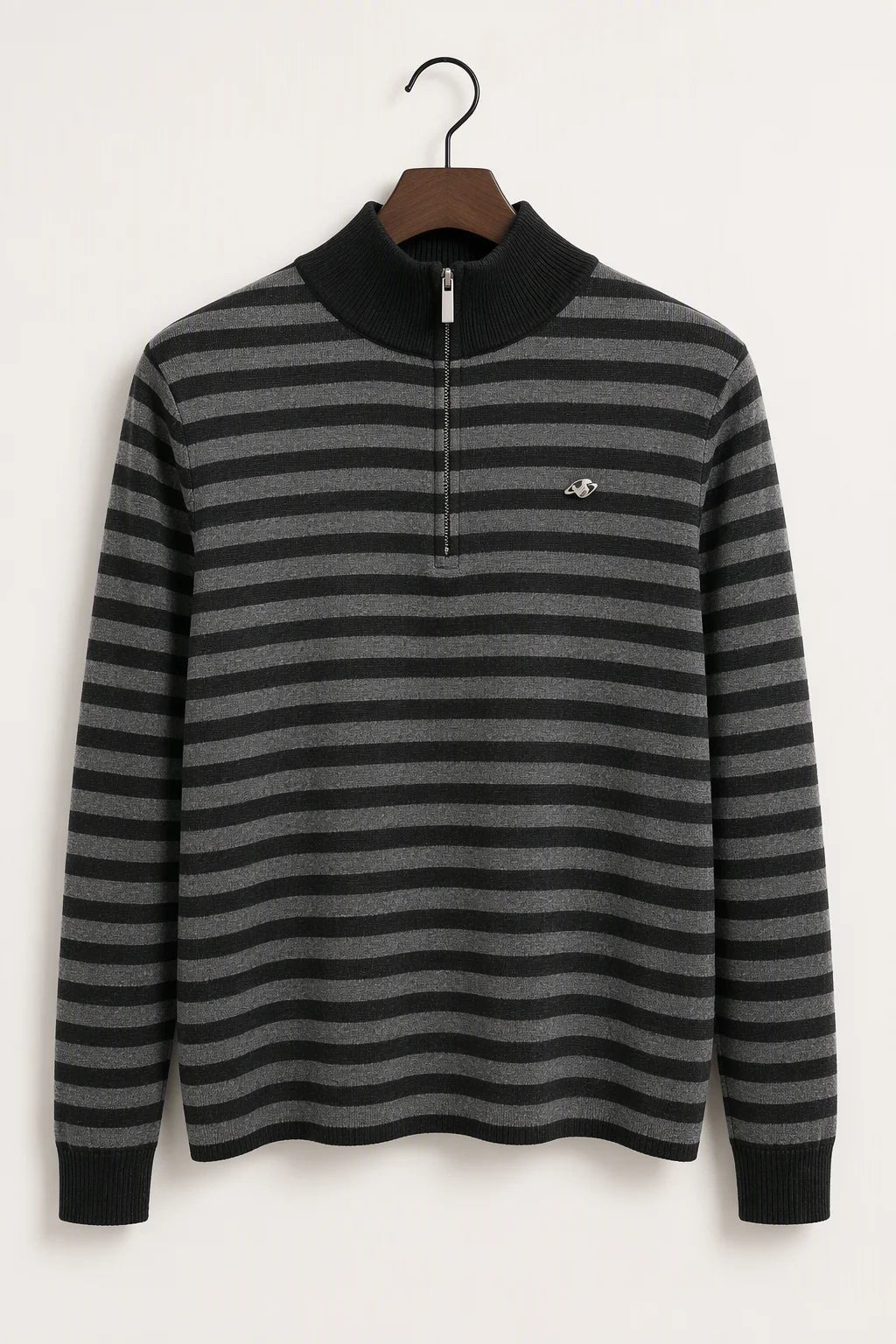 Thera Half-Zip Striped Wool-Blend Sweater - Heather Grey Hanger Front