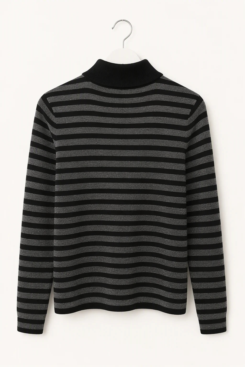 Thera Half-Zip Striped Wool-Blend Sweater - Heather Grey Hanger Back