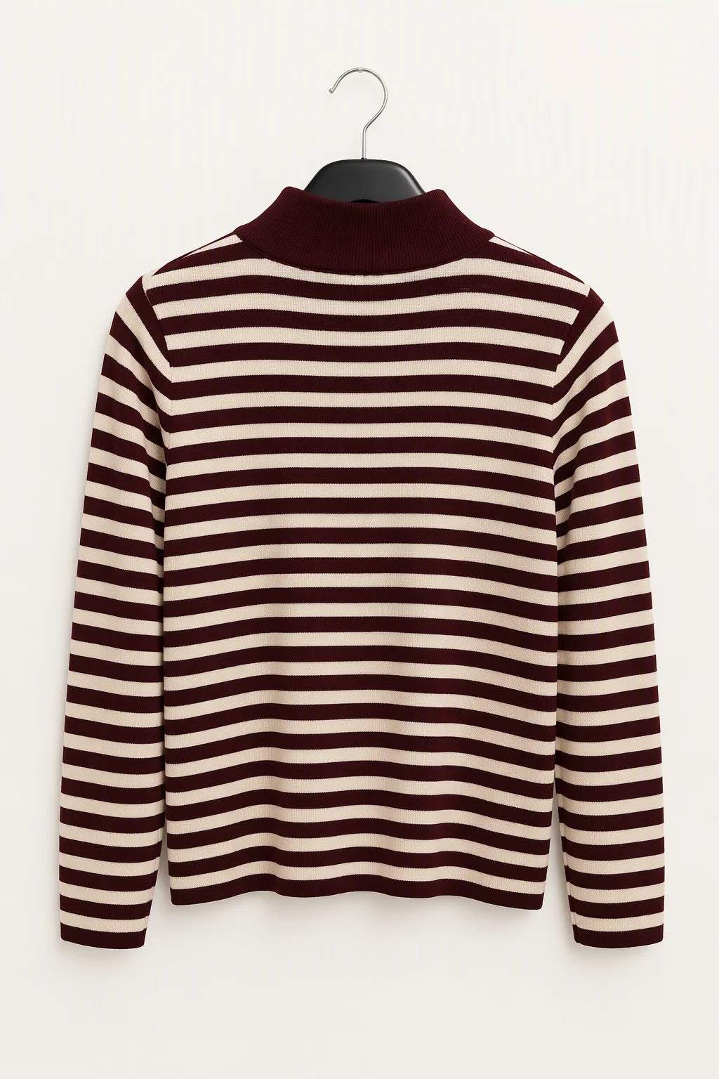 Thera Half-Zip Striped Wool-Blend Sweater - Burgundy Wine Hanger Back