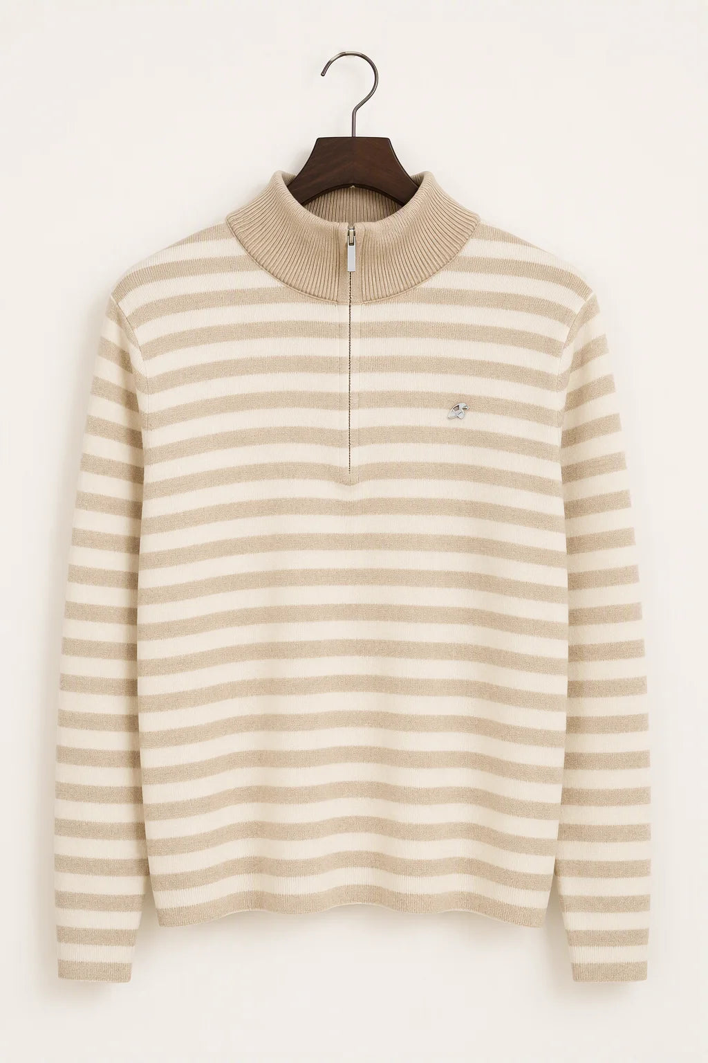 Thera Half-Zip Striped Wool-Blend Sweater - Oatmeal Cream Hanger Front