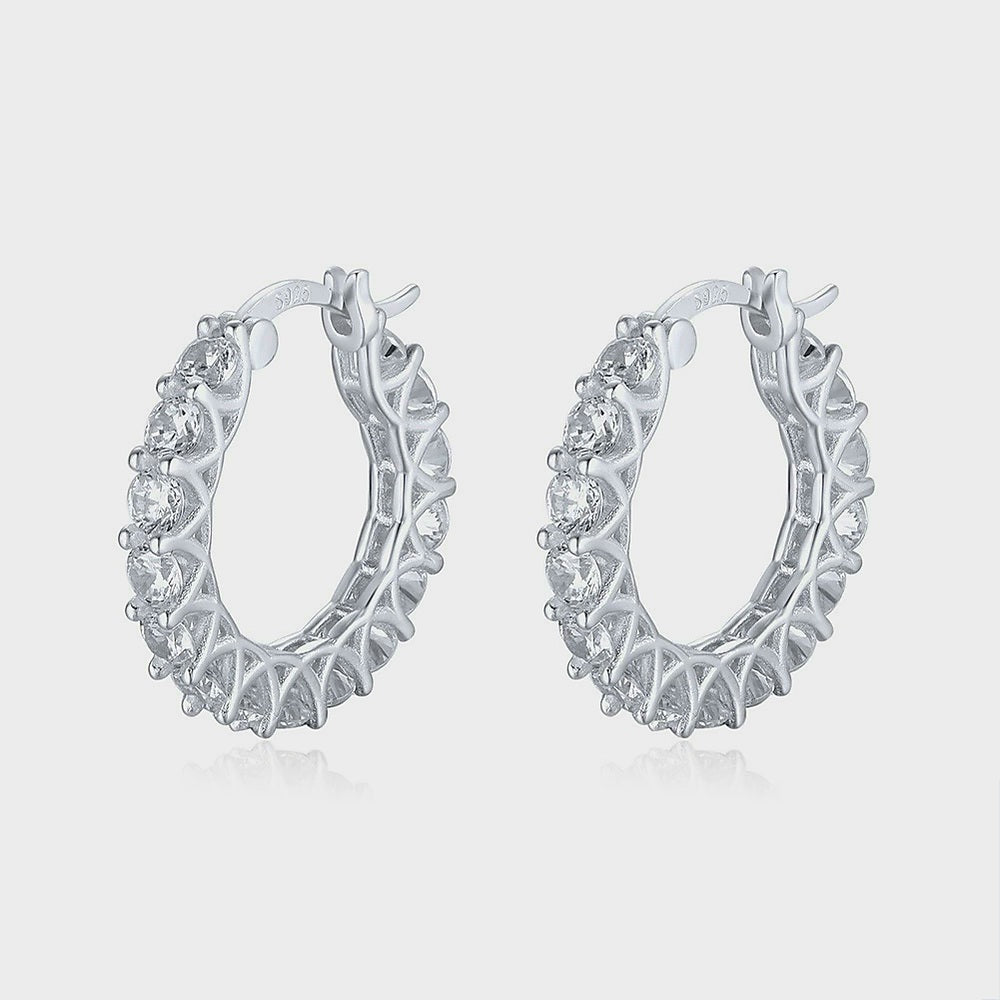 Ring of Diamonds Silver Hoop Earrings