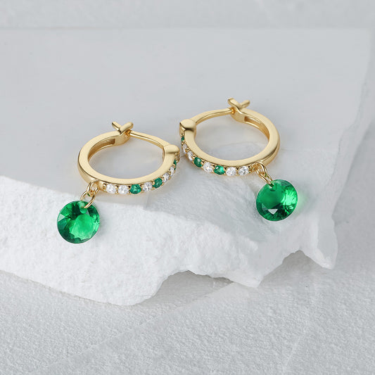 Emerald Green Drop Hoop Earrings