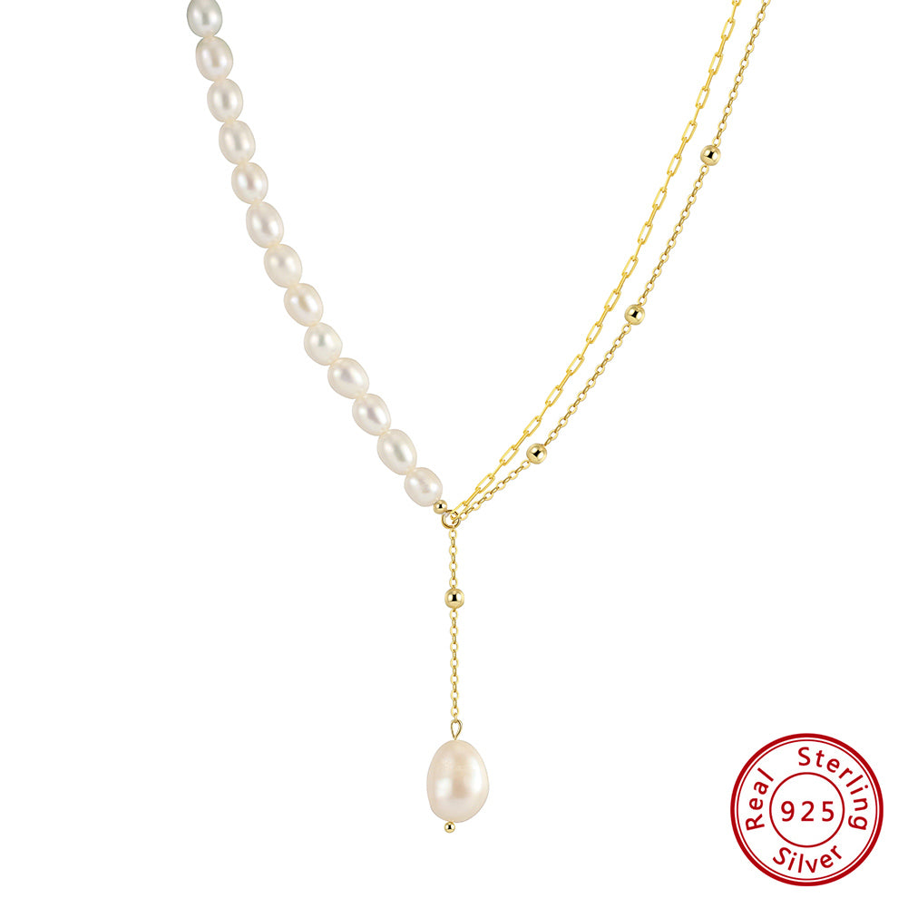 Lunar Pearl Lariat Necklace