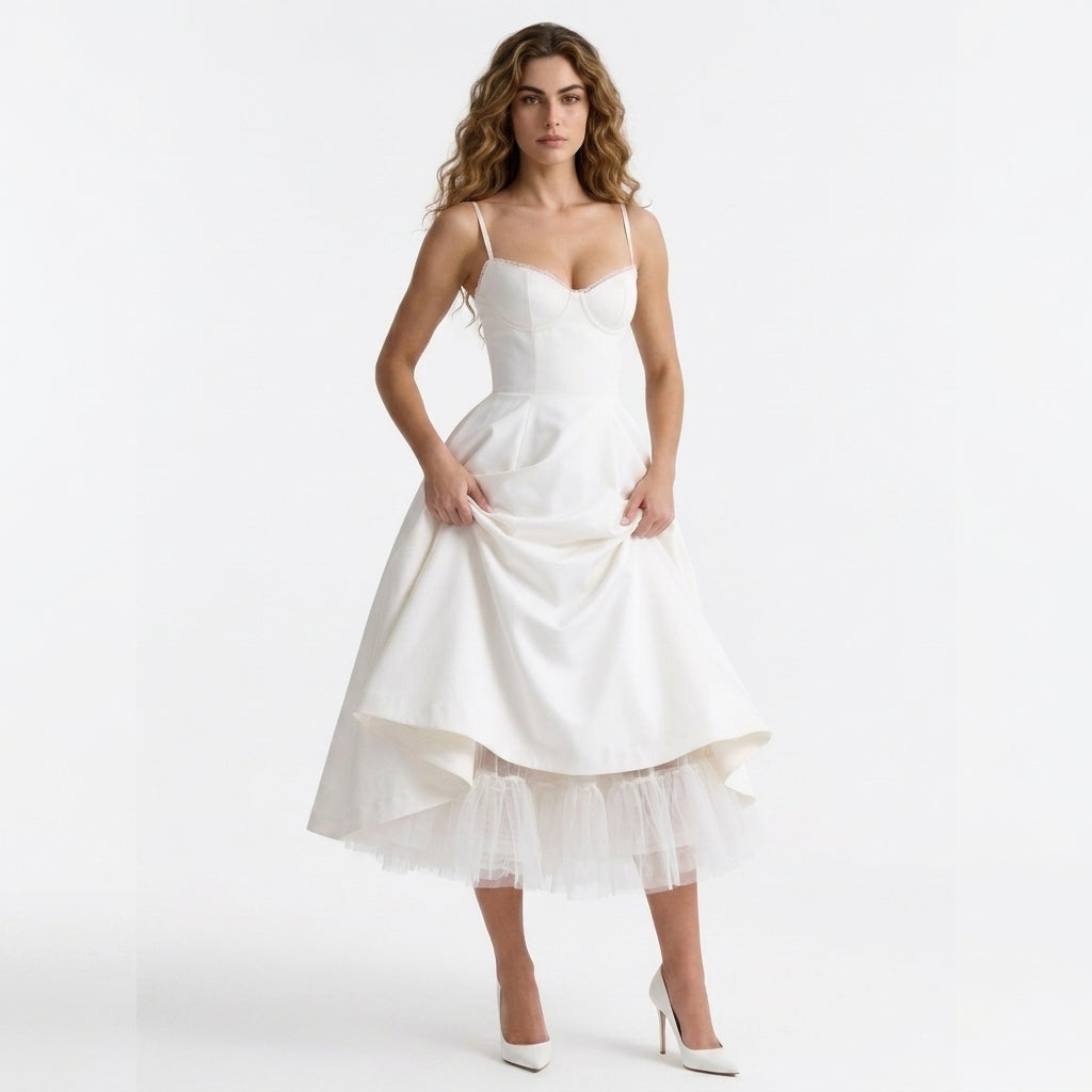 Ivory Corset Ball Gown with Tulle Skirt for Women | Formal Wedding Dress