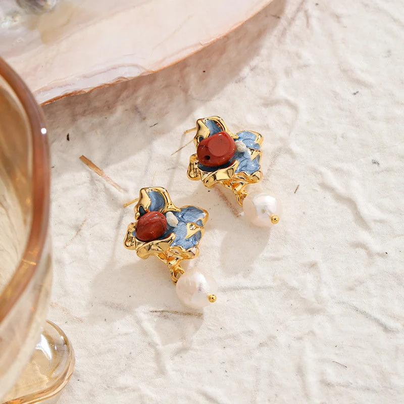 Renaissance Charm French Enamel & Pearl Drop Earrings