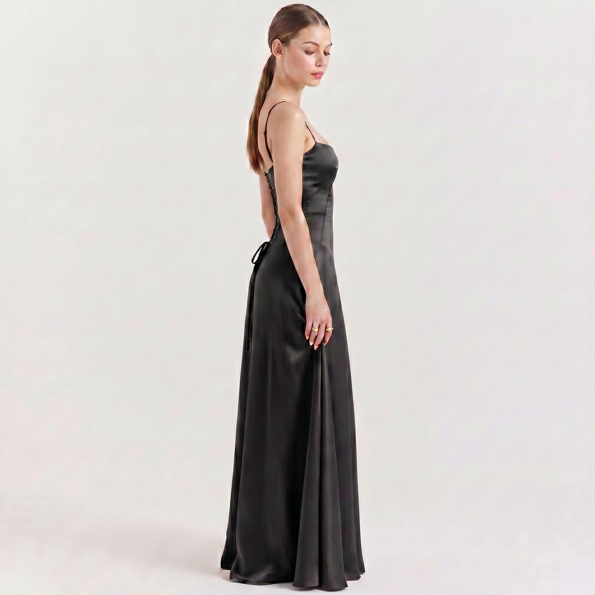 black-satin-maxi-gown-side-model-urania-radiance