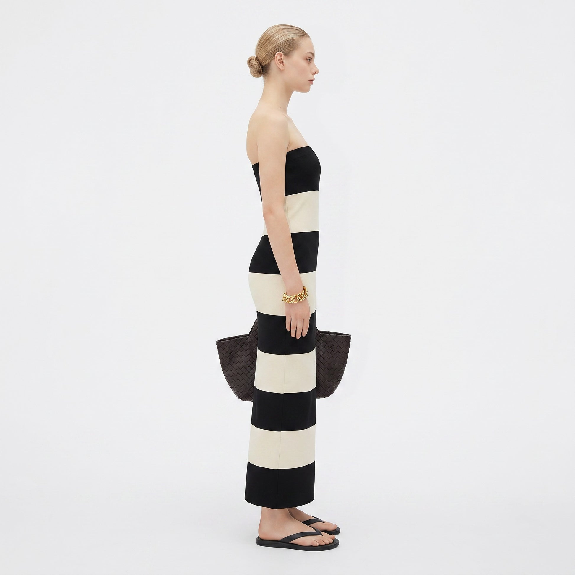 black white striped strapless dress and Mikado Midi and a timeless stripe pattern Black White Striped Strapless Midi