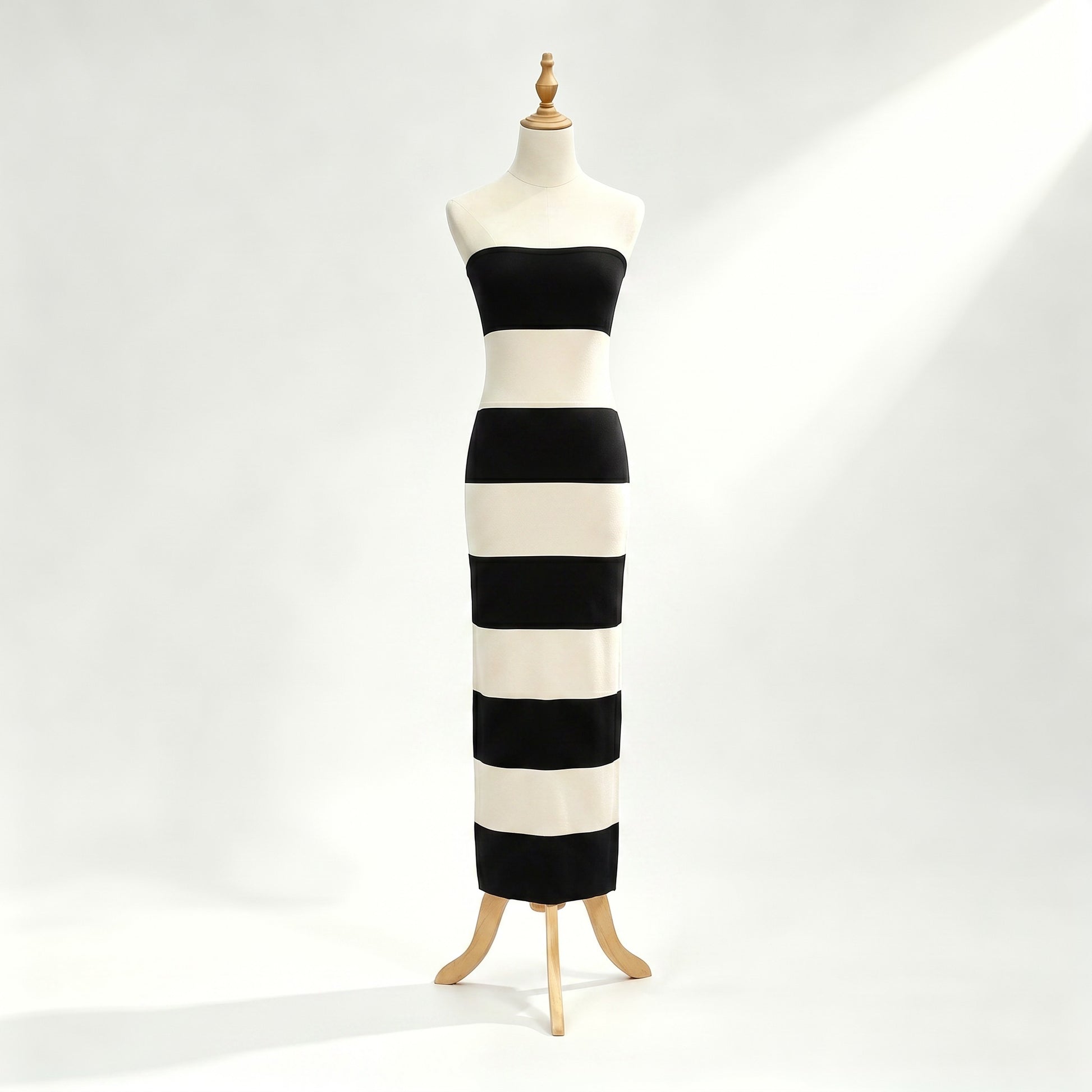 Black White Striped Strapless Midi Dress for Women | Sleek Summer Style
