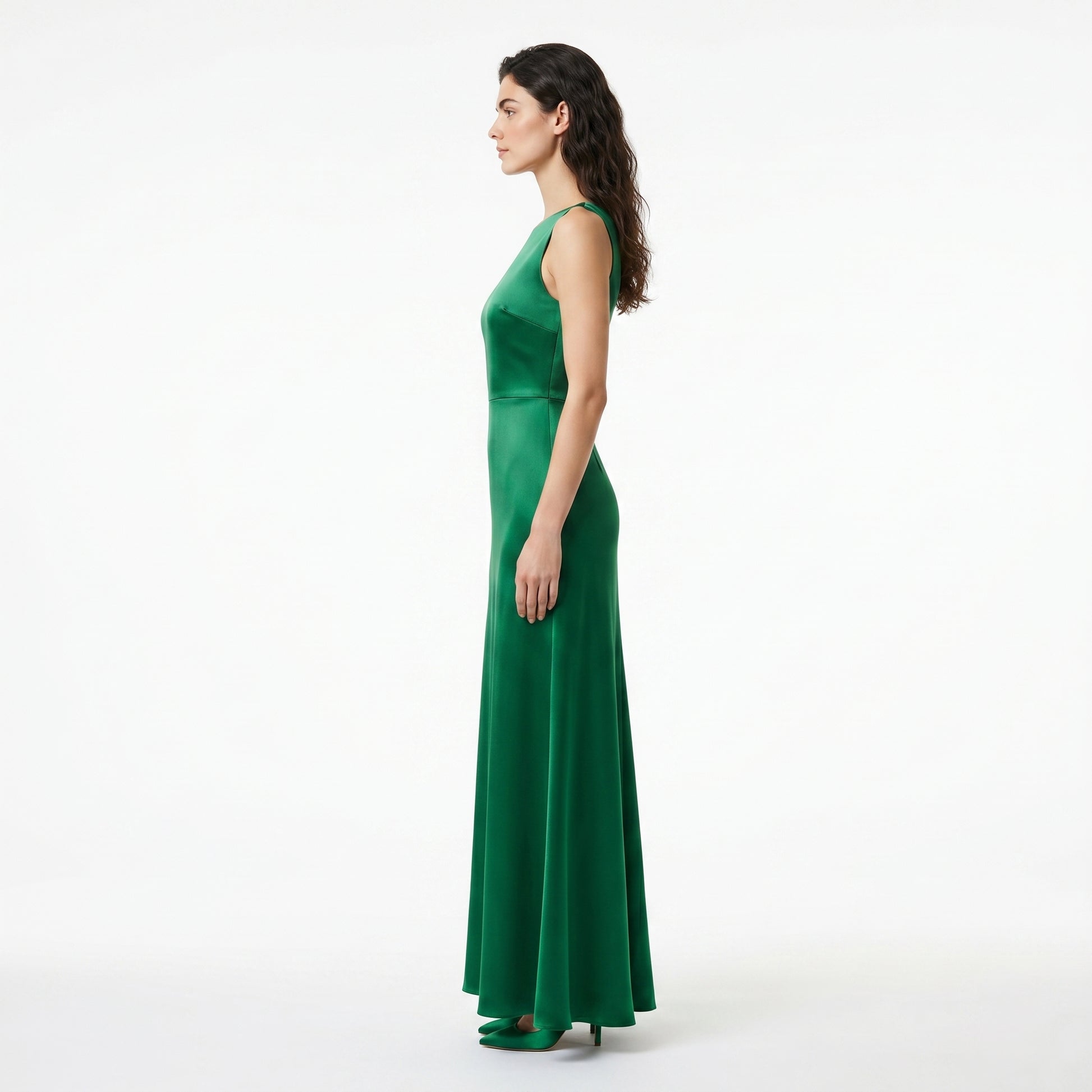 emerald green satin halter dress Satin Halter Pleats Dark Green Wedding Guest Dress
