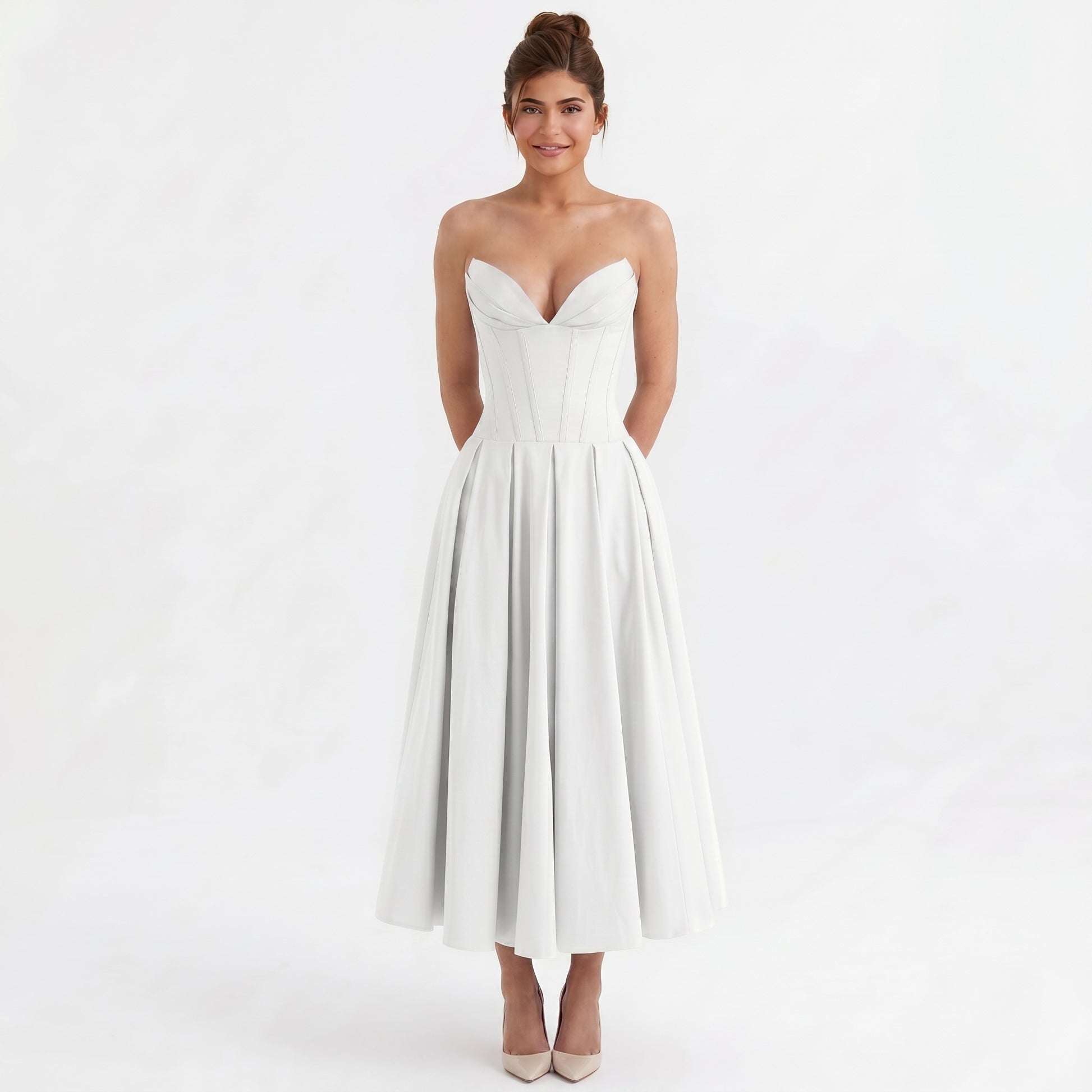Ivory Corset Midi Dress | Formal A-Line