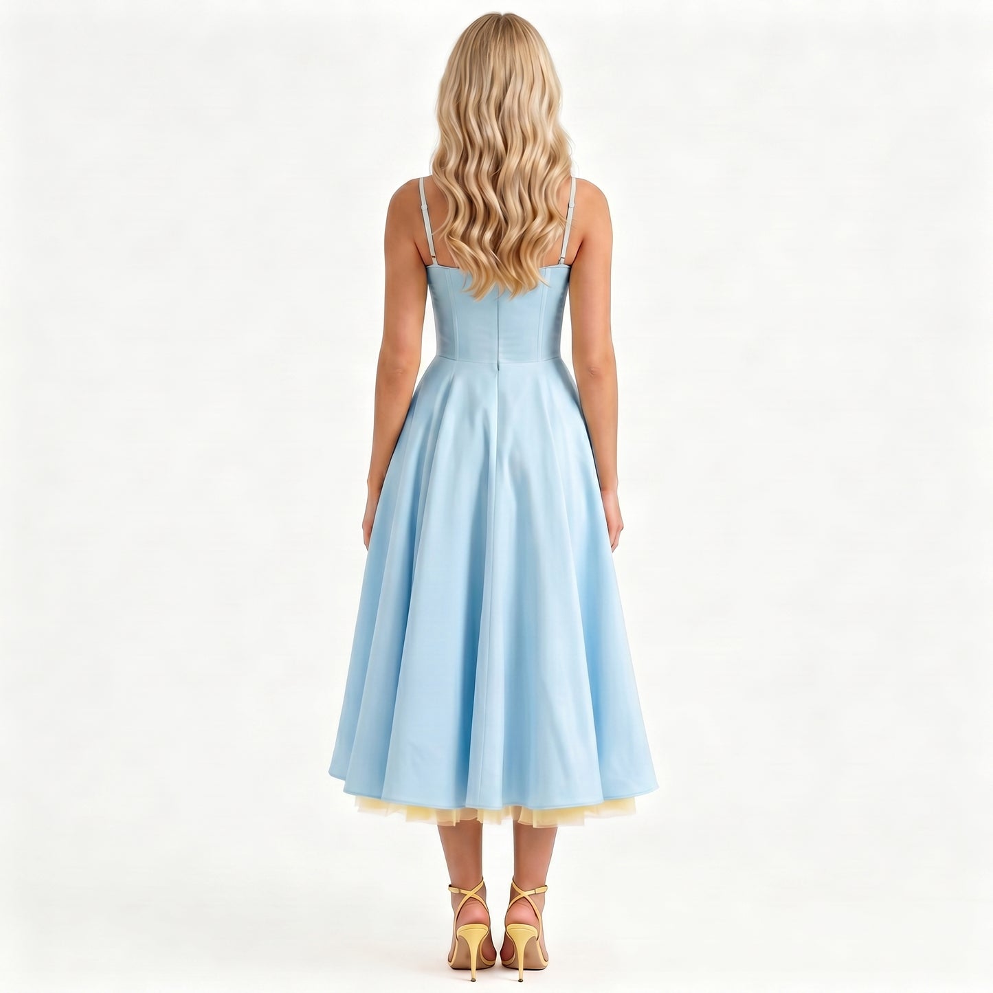 serene-blue-satin-a-line-midi-dress-back-model-juno-muse