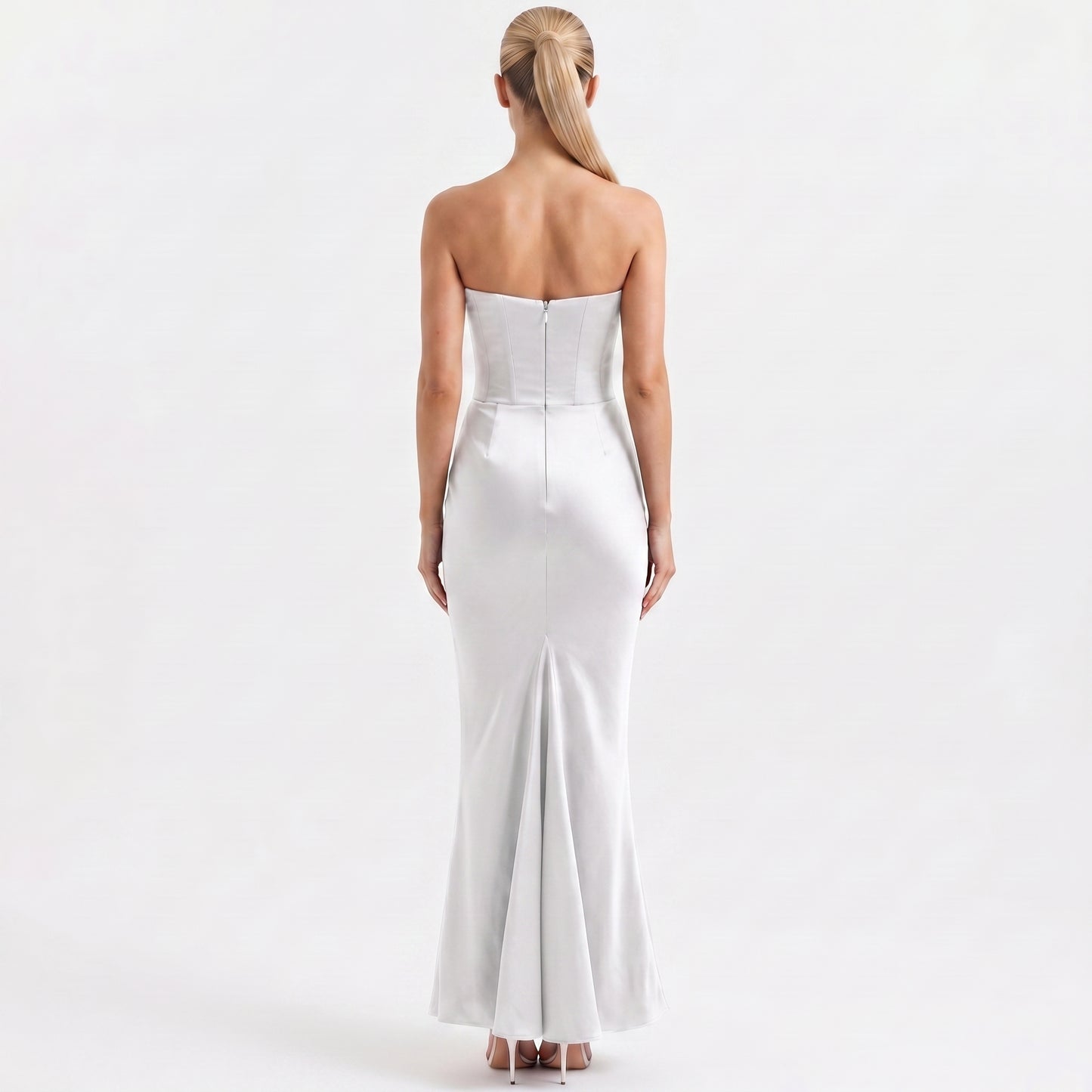 white-satin-corset-maxi-dress-back-model-aphrodite-allure