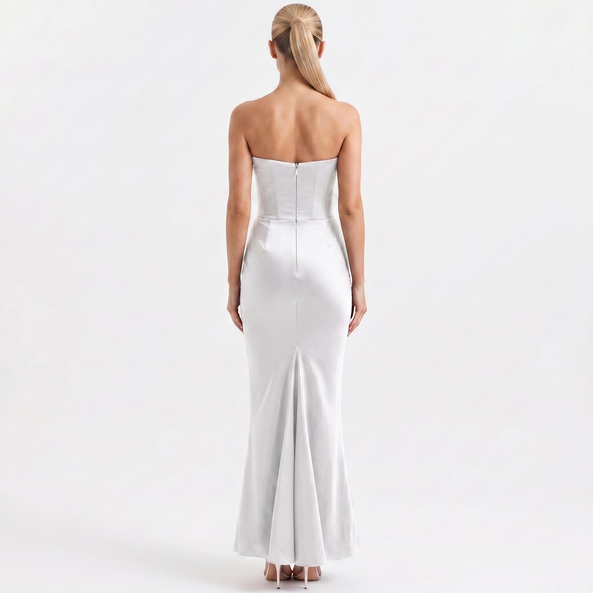 white-satin-corset-maxi-dress-back-model-aphrodite-allure